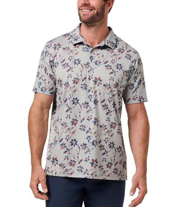 トラビスマヒュー メンズ トップス シャツ フラワー柄 プリント フラワー TravisMathew Unlimited Access Floral Print Short Sleeve Polo Shirt Heather Light Grey グレー