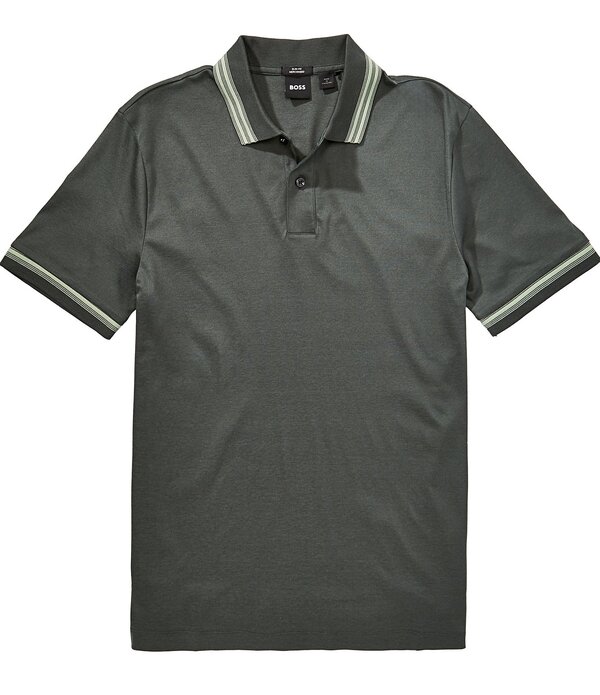 ヒューゴボス メンズ トップス プルオーバー か細い相応う 対比 Hugo Boss Slim Fit Contrastipping Short Sleeve Polo Shirt Open Green 緑であること トップス-カジュアルシャツ-メンズファッション