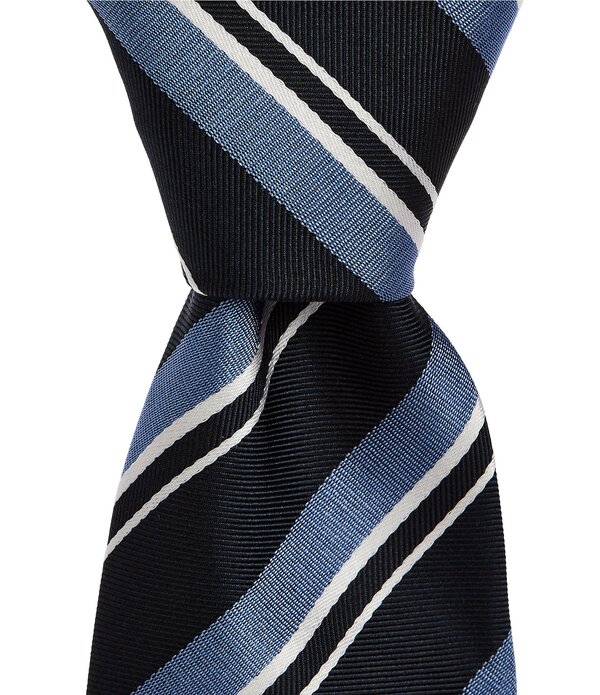 ヒューゴボス メンズ 付属品 タイ 地絹 Hugo Boss Diagonal Traditional Stripe Jacquard 3 Woven Silk Tie Dark Blue 青み