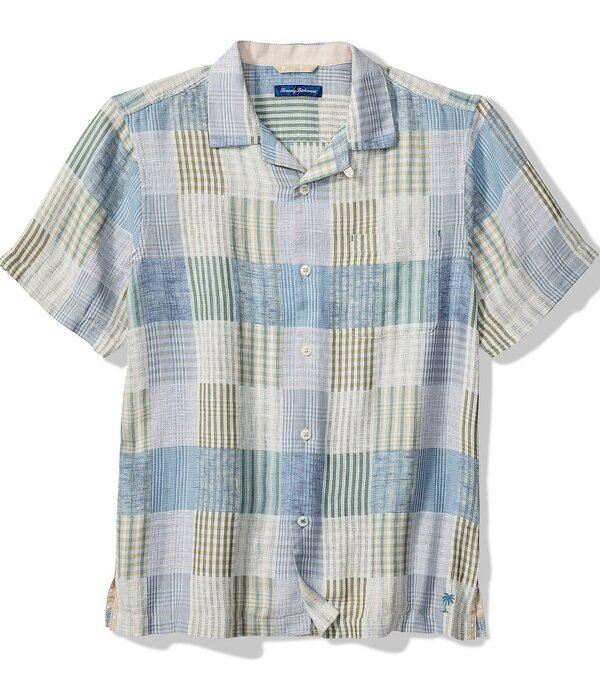 トッミーバハマ メンズ トップス シャツ パッチワーク トール リネン Tommy Bahama Big \u0026 Tall Patchwork Sands Linen Blend Short Sleeve Woven Camp Shirt Biscotti Tan タン