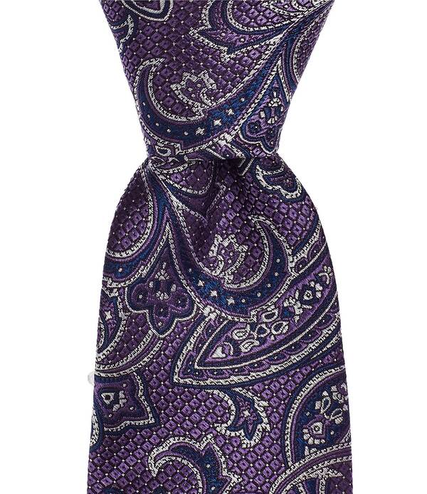 ヒッキーフリーマン メンズ アクセサリー ネクタイ プリント シルク Hickey Freeman Persian Paisley Print 3 1/4 Silk Tie Purple パープル