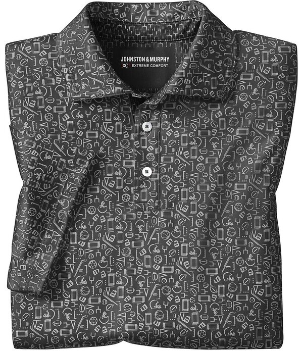 ジョンストンアンドマーフィー メンズ トップス シャツ プリント Johnston & Murphy Gameday XC4 Multi Sport Print Short Sleeve Polo Shirt Black ブラック