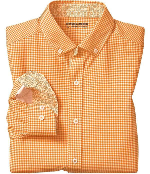 ジョンストンアンドマーフィー メンズ トップス シャツ ギンガムチェック ギンガム Johnston \u0026 Murphy Gameday XC4 Gingham Long Sleeve Woven Shirt Orange オレンジ