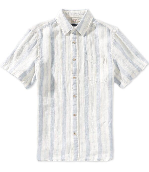 ファレティ メンズ トップス シャツ リネン Faherty Palma Linen Stripe Short Sleeve Woven Shirt Island Blue Stripe ブルー
