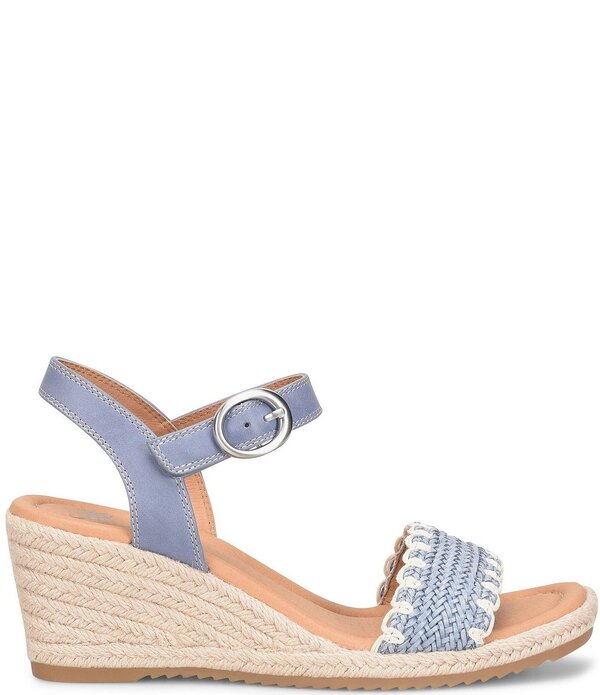 ホンブルグ帽 レディース シューズ スリッポン・ローファー サンダル なめし革 Sofft Inez Leather Woven Detail Wedge Sandals Zante Blue 青色 ローファー-レディース靴