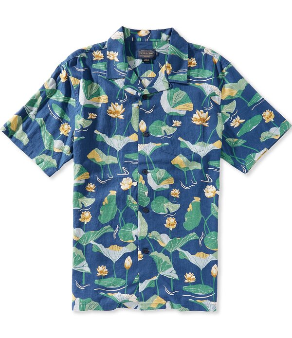ペンドルトン メンズ トップス シャツ プリント リネン Pendleton Aloha Linen Lily Pad Print Short Sleeve Woven Camp Shirt Lily Pad Blue ブルー
