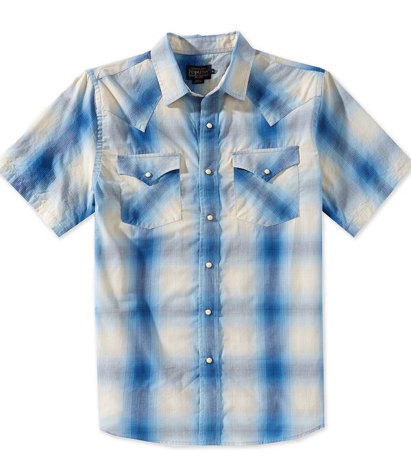 ペンドルトン メンズ トップス シャツ Pendleton Frontier Plaid Woven Short Sleeve Shirt Ivory/Blue Plaid アイボリー