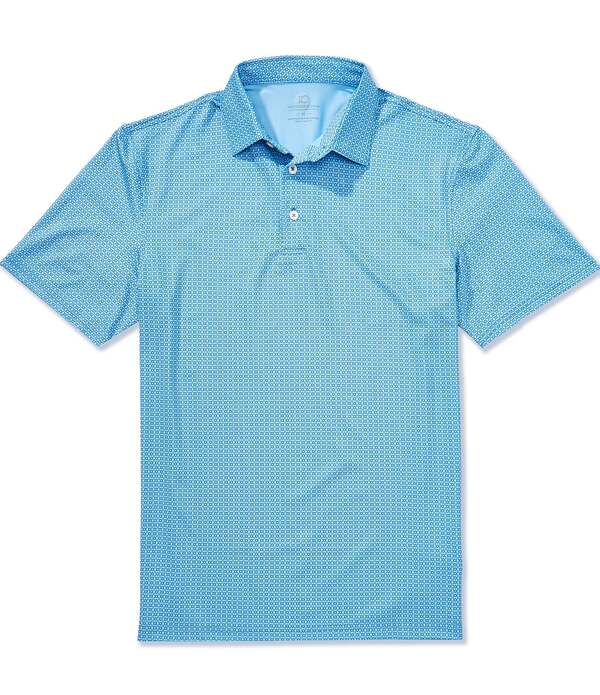 サウザーンタイド メンズ トップス プルオーバー 刷り上げる Southern Tide Driver Seaside Geo Printed Short Sleeve Polo Shirt Blue Stream 青色