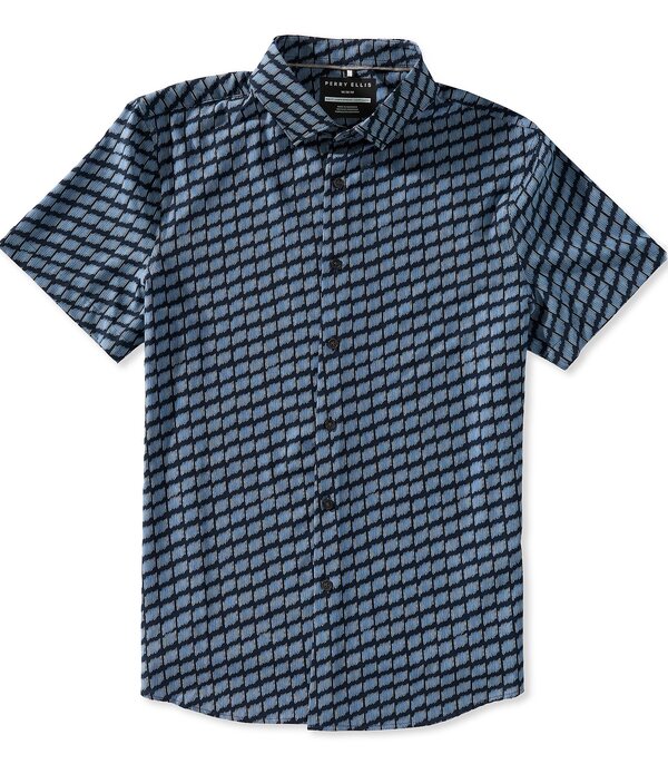 ペリーエリス メンズ トップス シャツ スリムフィット プリント Perry Ellis Hash Slim Fit Hash Mark Print Short Sleeve Woven Shirt Dark Sapphire サファイア