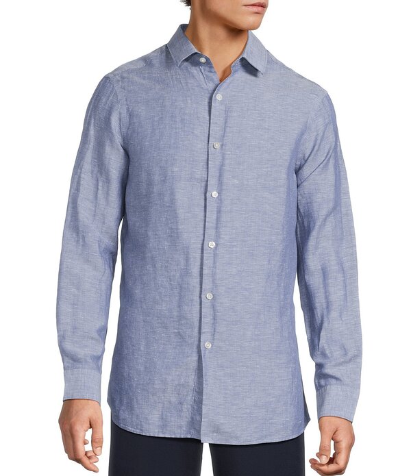 ハート シャフナー マルクス メンズ トップス シャツ リネン Hart Schaffner Marx Long Sleeve Solid Linen Button Front Shirt Blue ブルー|ReVida 店