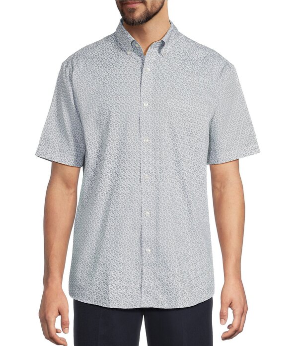 ラウンドトゥリーアンドヨーク メンズ トップス シャツ プリント Gold Label Roundtree & Yorke Full Fit Non-Iron Short Sleeve Leaf Print Poplin Sport Shirt White ホワイト｜ReVida 店