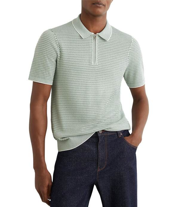 レイス メンズ トップス シャツ Reiss Textured Quarter-Zip Short Sleeve Polo Shirt Soft Sage Green グリーン 37,570円