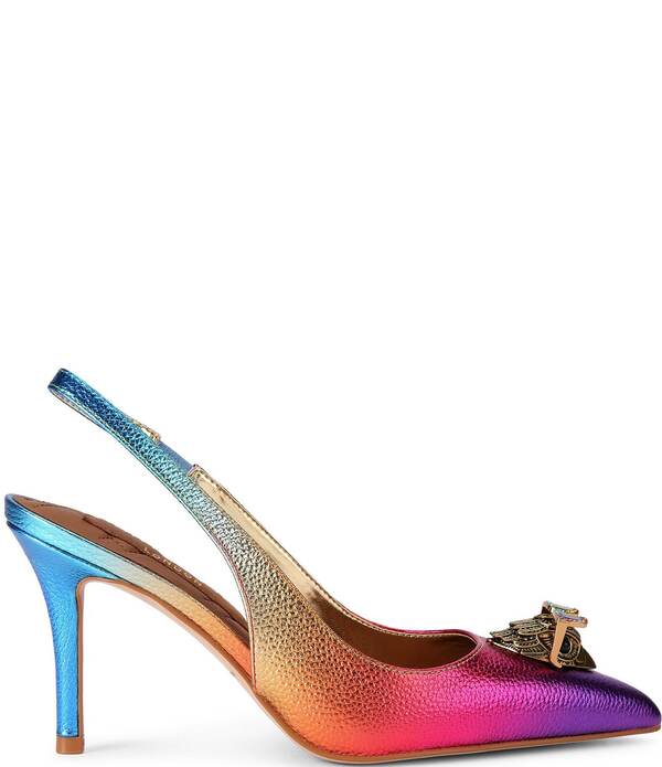 カートジェイガーロンドン レディース シューズ ヒール トール レザー ロゴ Kurt Geiger London Belgravia Metallic Rainbow Leather Logornament Slingback Pumps Rainbow メタリック