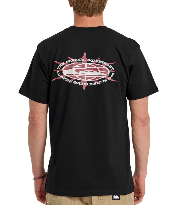 クイックしろがね色 メンズ トップス プルオーバー 労働者の一団のど首 グラフィック Quiksilver Solar Flares Graphicrew Neck Short Sleeve T-Shirt Black 黒いこと