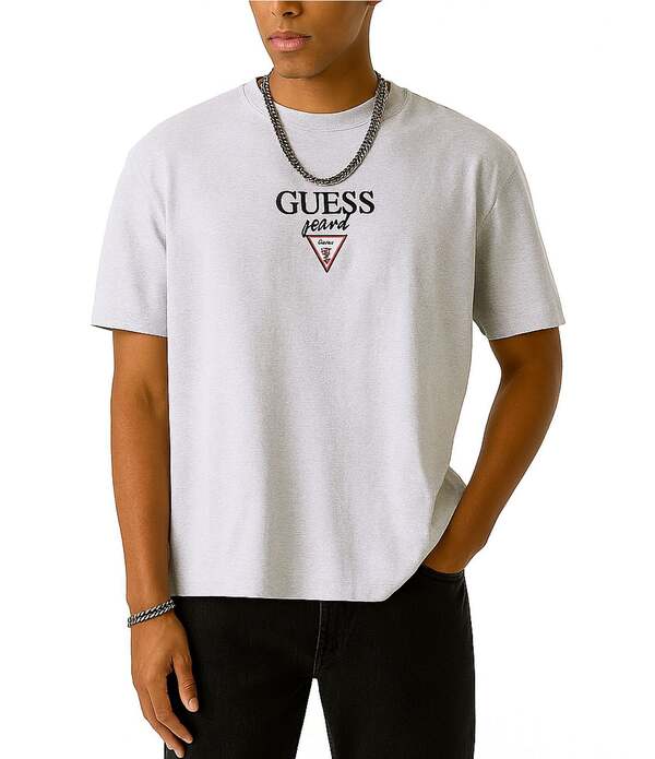 ゲス メンズ トップス シャツ ロゴ Guess Baker Logo-Detailed Oversized T-Shirt Light Grey Heather グレー