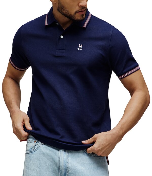 サイコバニー メンズ トップス プルオーバー Psycho Bunny Andre Pique Short Sleeve Polo Shirt Evening Blue 青色