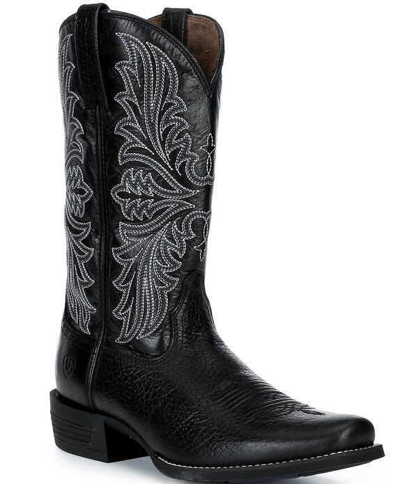 アリアト メンズ シューズ ブーツ・レインブーツ レザー Ariat Men's Hustler Leather Narrow Cutter Toe Cowboy Boots Black Adobe/Cask Black ブラック|ReVida 店
