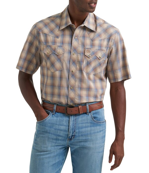 ラングラー メンズ トップス シャツ WranglerRetro Plaid Short Sleeve Sawtooth Pocket Western Snap Shirt Brown ブラウン