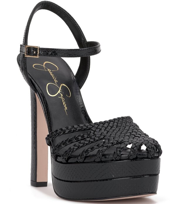 ジェシカシンプソン レディース シューズ 踵 プラットホーム Jessica Simpson Inaia Braided Embossed Platform Pumps Black 黒いこと