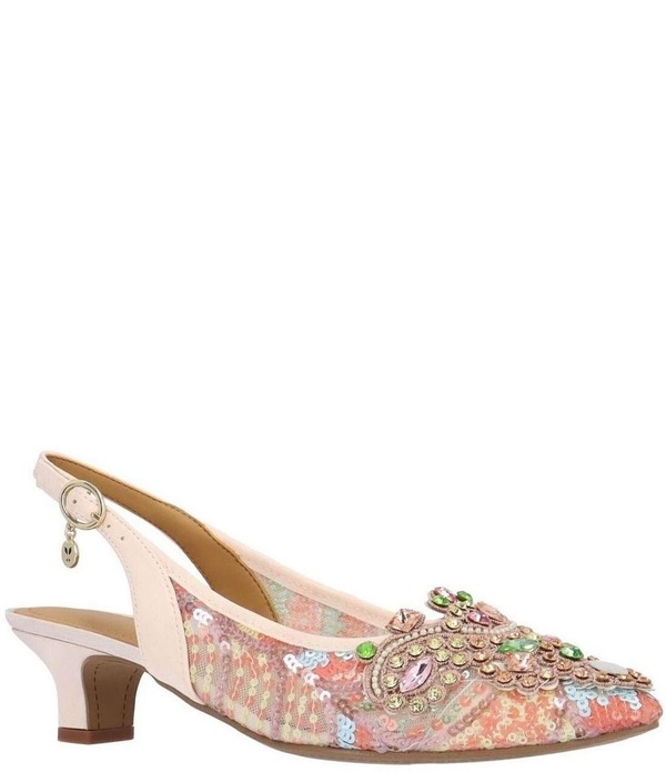 ジェイレニー レディース シューズ 踵 メッシュ J. Renee Strovanni Mesh Pearl Rhinestone Slingback Dress Pumps Pink/Pastel Multi サクラ色
