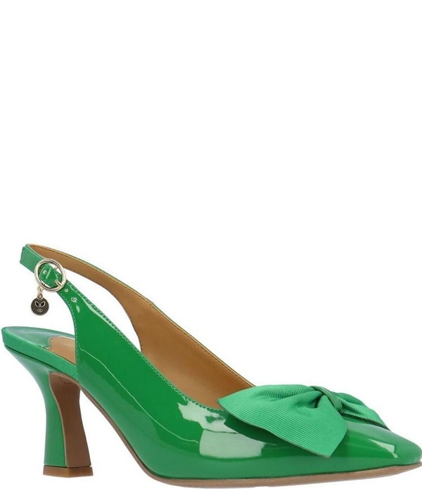 ジェイレニー レディース シューズ 踵 J. Renee Harlan Patent Grosgrain Bow Slingback Pumps Green 緑であること
