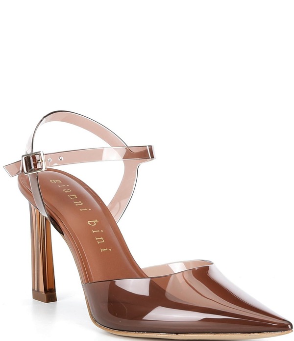 ジャンビニ レディース シューズ 踵 アンクル Gianni Bini Geno Vinyl Ankle Wrapointed Toe Pumps Miko Tan タン
