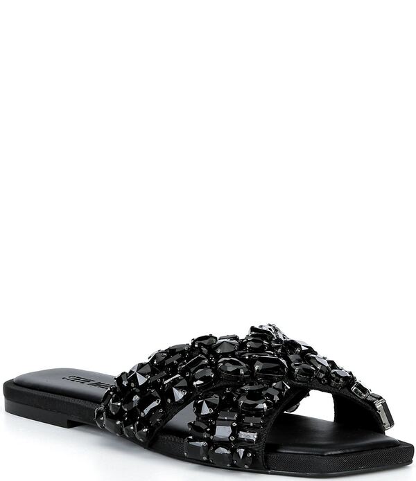 スティーブ マデン レディース シューズ パンプス サンダル Steve Madden Levity Jewel Ornamented Slide Sandals Black 黒いこと