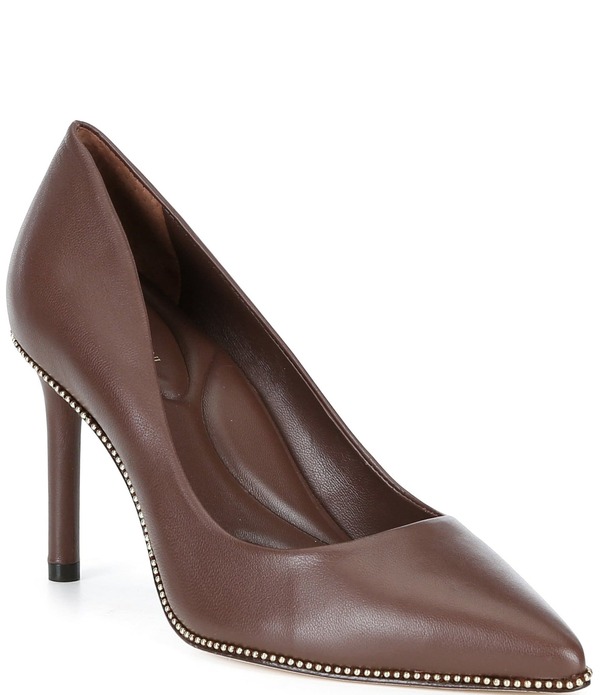 アントニオ メラーニ レディース シューズ 踵 なめし革 Antonio Melani Kelly Leather Ball Chain Pointed Toe Pumps Brunette