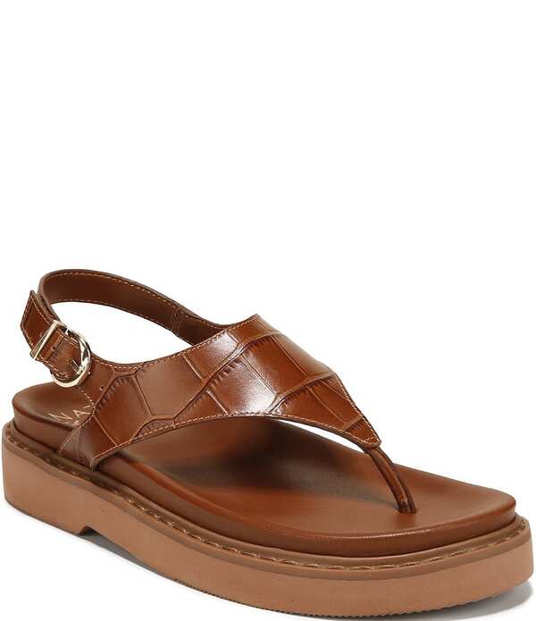 ナチュライザー レディース シューズ サンダル プラットホーム なめし革 Naturalizer Laurel Croco Embossed Leather Thong Platform Sandals Caramel 靴-サンダル