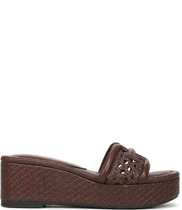 サムエデルマン レディース シューズ サンダル プラットホーム ロゴタイプ Sam Edelman Pauleena Woven Raffia Double Logo Platform Wedge Slide Sandals Terazzo Brown 赤銅色 レディース靴-コンフォートサンダル-靴