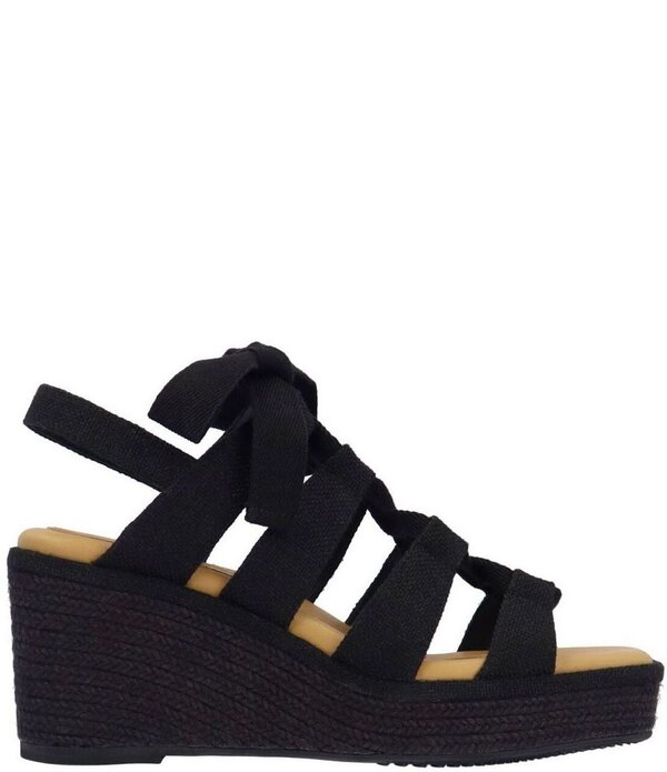 ジェイレニー レディース シューズ スリッポン・ローファー プラットホーム サンダル スピード競技 リネン J. Renee Garlynn Linen Lace Up Square Toe Platform Wedgespadrille Sandals Black 黒いこと ローファー-レディース靴-靴