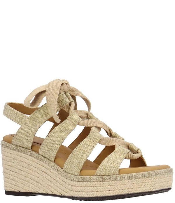 ジェイレニー レディース シューズ スリッポン・ローファー プラットホーム サンダル スピード競技 リネン J. Renee Garlynn Linen Lace Up Square Toe Platform Wedgespadrille Sandals Tan タン ローファー-靴