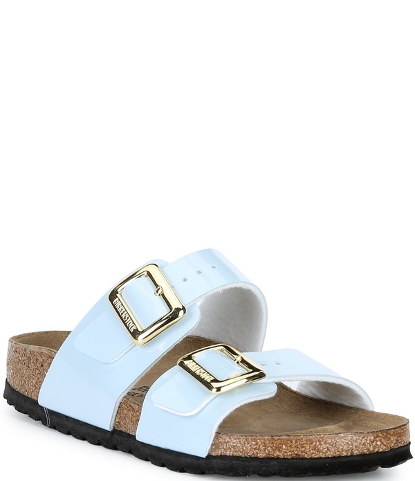 ビルケンシュトック レディース シューズ パンプス サンダル Birkenstock Women'sydney Patent Luxe Buckle Hardware Slide Sandals Baby Blue ブルー｜ReVida 店