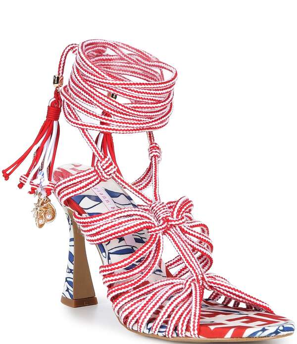 ジャンビニ レディース シューズ ヒール プリント サンダル アンクル Gianni Bini Haiku Striped Tassel Ankle Wraprintedressandals White/Red ホワイト