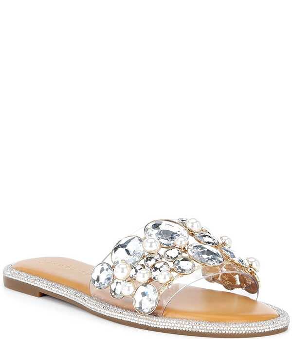 ジャンビニ レディース シューズ パンプス サンダル Gianni Bini Bryant Jewel and Pearl Banded Flat Sandals Clear パール｜ReVida 店