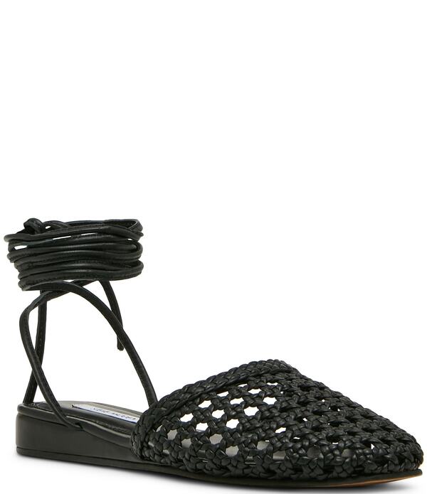 スティーブ マデン レディース シューズ パンプス アンクル Steve Madden Flutter Woven Ankle Wrap Mules Black 黒いこと