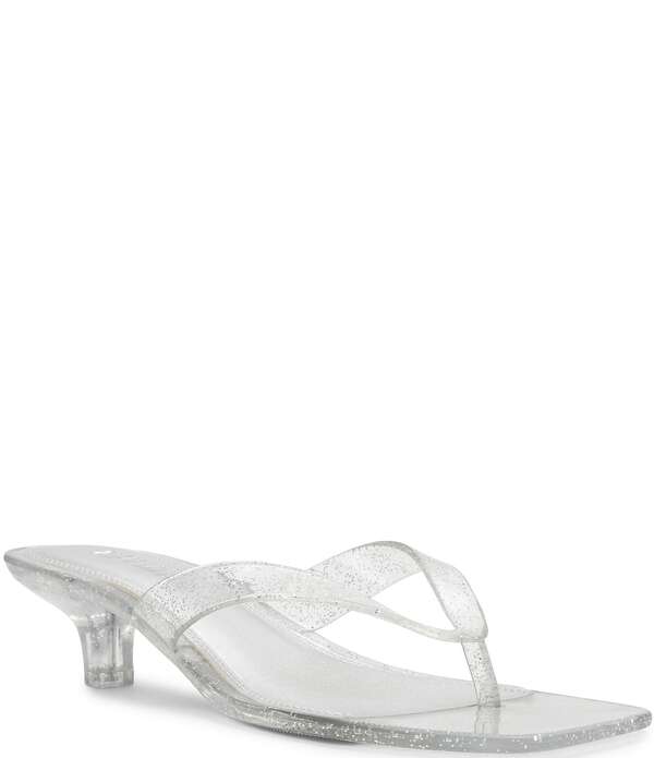 スティーブ マデン レディース シューズ サンダル 踵 Steve Madden Tracie Jelly Clear Glitter Kitten Heel Thong Sandalsilver しろがね色