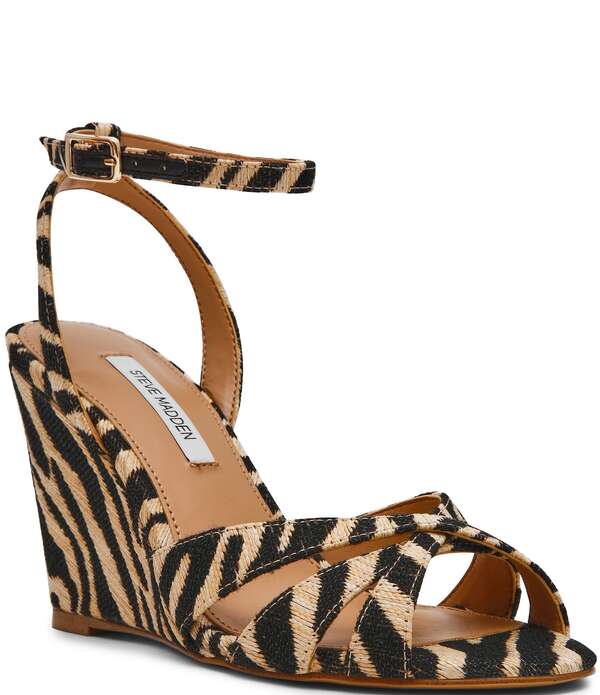 スティーブ マデン レディース シューズ サンダル アンクル Steve Madden Harbor Zebrankle Wrap Wedge Sandals Zebra アニマル