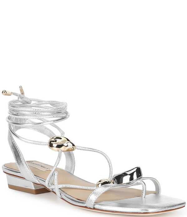 アントニオ メラーニ レディース シューズ サンダル トール レザー Antonio Melani Nova Metallic Leather Ornamented Strappy Flat Sandalsilver シルバー｜ReVida 店