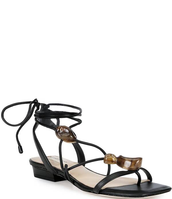 アントニオ メラーニ レディース シューズ サンダル レザー Antonio Melani Nova Leather Ornamented Strappy Flat Sandals Black ブラック