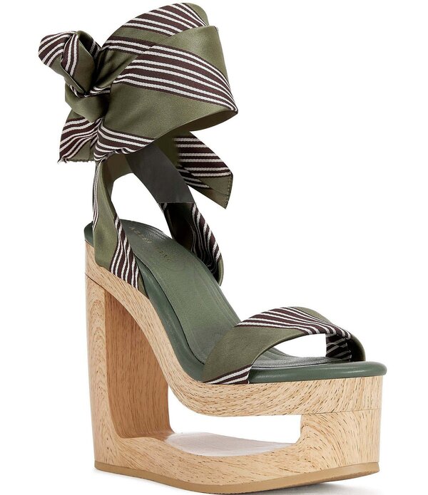 アザレア ワン レディース シューズ サンダル プラットフォーム アンクル Azalea Wang Wynn Diagonal Stripe Ankle Tie Open Platform Wedge Sandals Green グリーン