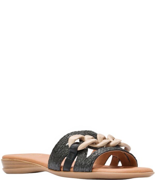 アンドレアース レディース シューズ パンプス サンダル Andre Assous Neela Raffia Resin Chain Slide Sandals Black ブラック