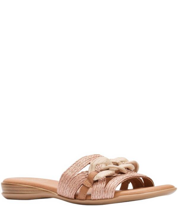 アンドレ地びた レディース シューズ パンプス サンダル Andre Assous Neela Raffia Resin Chain Slide Sandals Cognac