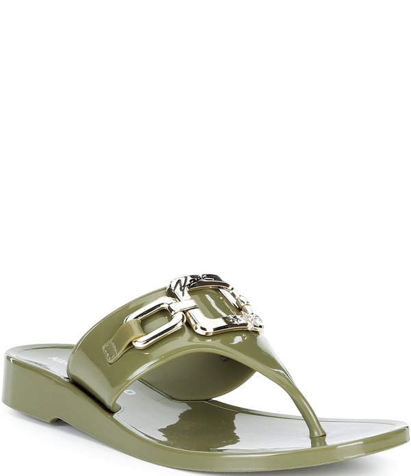 カール ラガーフェルド レディース シューズ パンプス サンダル KARLAGERFELD PARIS Vardice Jelly Bit Chain Thong Slide Sandals Light Olive オリーブ