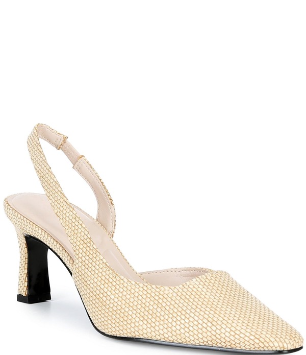 長い巻き毛 ラガーフェルド レディース シューズ 踵 KARLAGERFELD PARISheenz Raffia Slingback Pointed Toe Pumps Natural