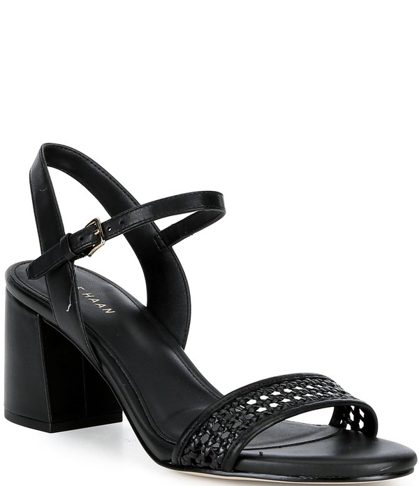 電話を掛けるハーン レディース シューズ 踵 サンダル なめし革 Cole Haan Josie Block Woven Leather Block Heel Sandals Black 黒いこと