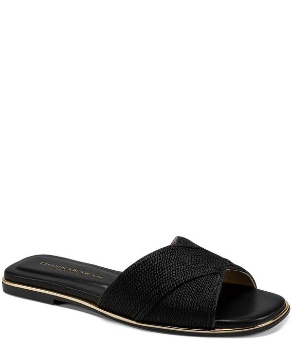 ダナキャラン レディース シューズ パンプス Donna Karan Harmony Woven Rope Flat Slides Black 黒いこと