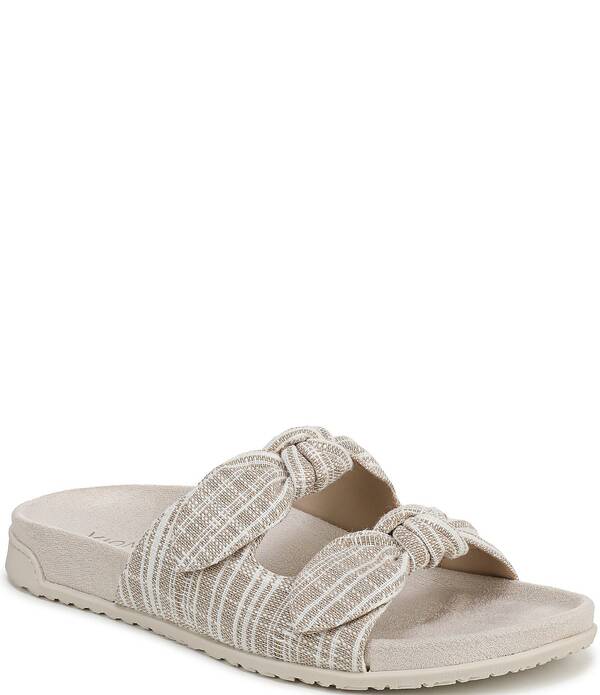 バイオニック レディース シューズ サンダル Vionic Elara Canvas Knottedetail Slide Sandals Cream Stripe クリーム