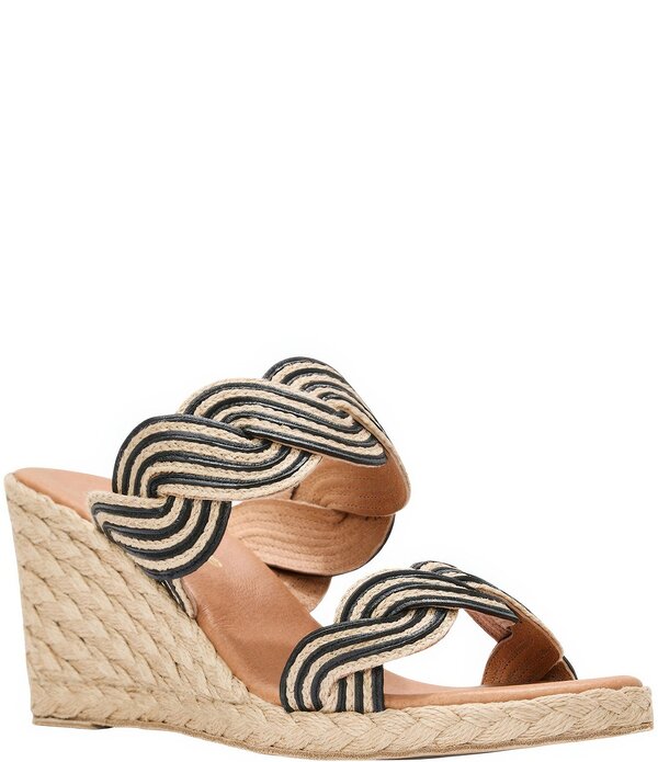 アンドレアース レディース シューズ サンダル Andre Assous Nolita Twist Raffia Espadrille Wedge Slide Sandals Natural/Black ブラック|ReVida 店