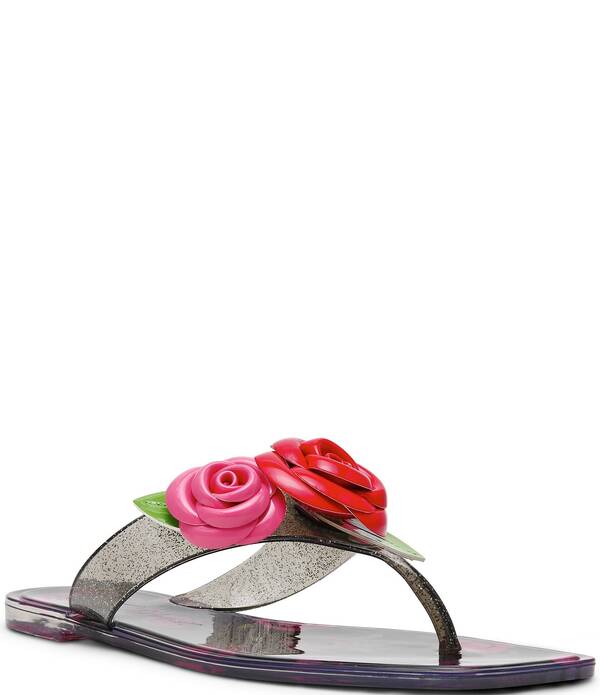 ベッツィジョンソン レディース シューズ サンダル Betsey Johnson Trenten Rose Jelly Thong Sandals Black Rose 黒いこと
